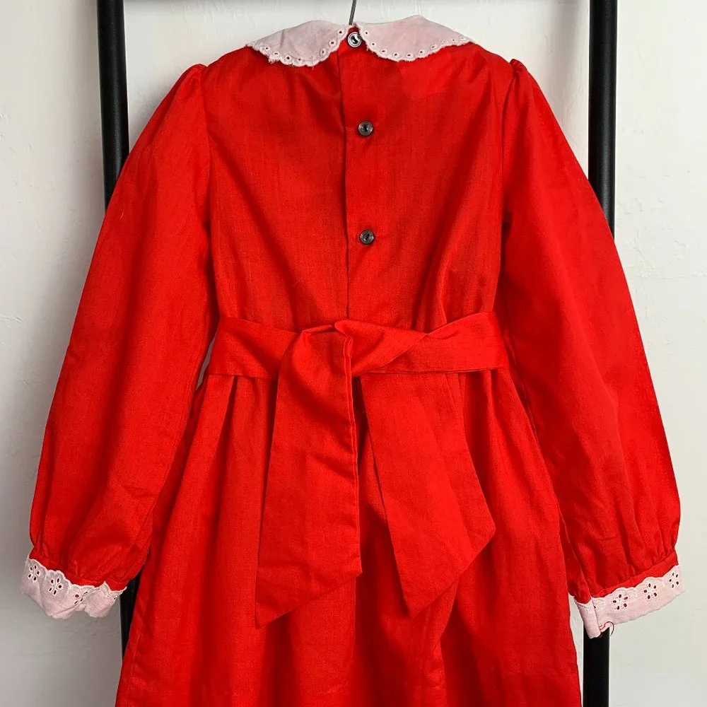 Vintage Walt Disney Winnie The Pooh Red Cotton Blend Dress Girl size 6